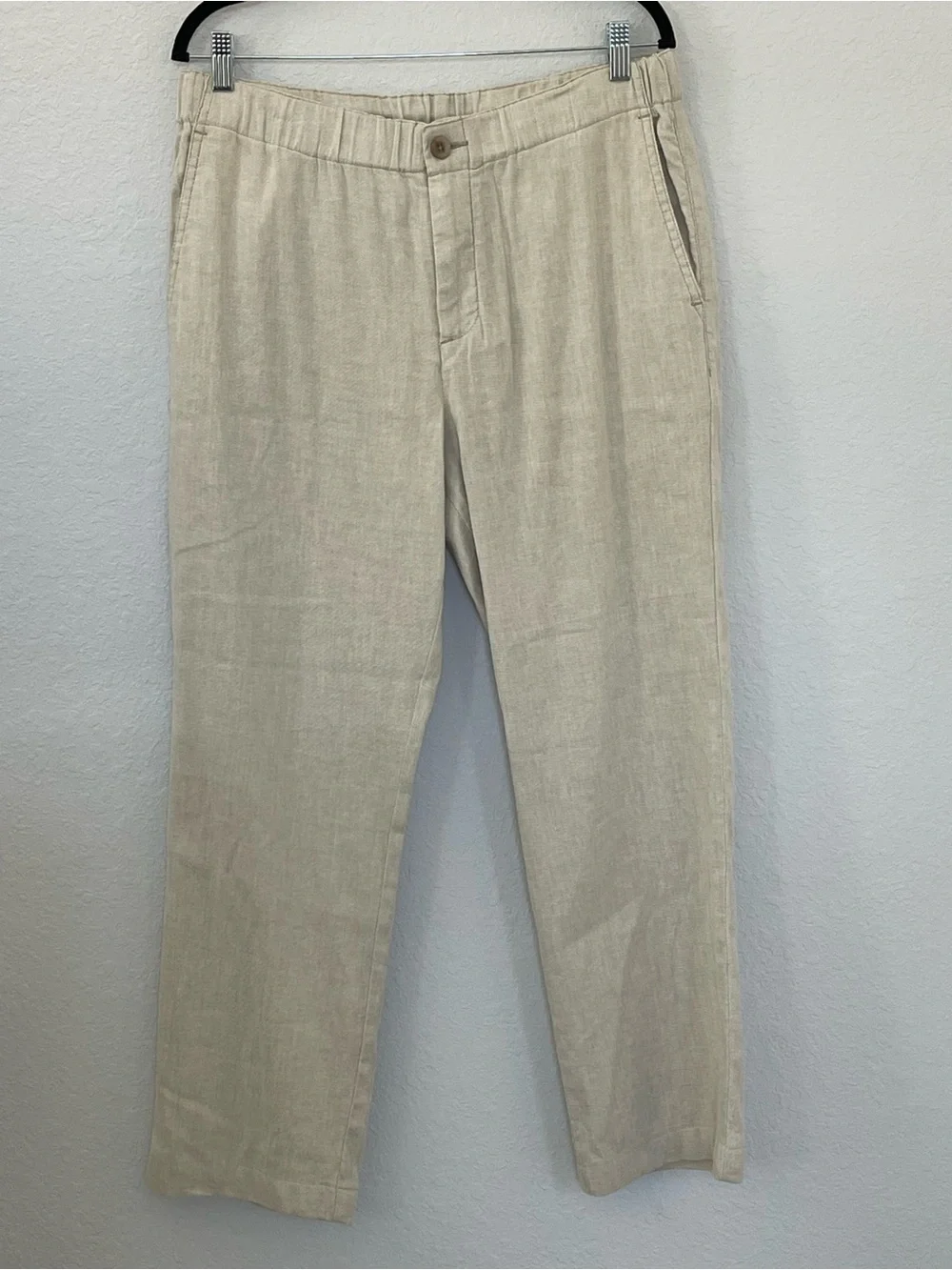 Tommy Bahama Men's L Linen Blend Pants Beige Elastic Waist Drawstring